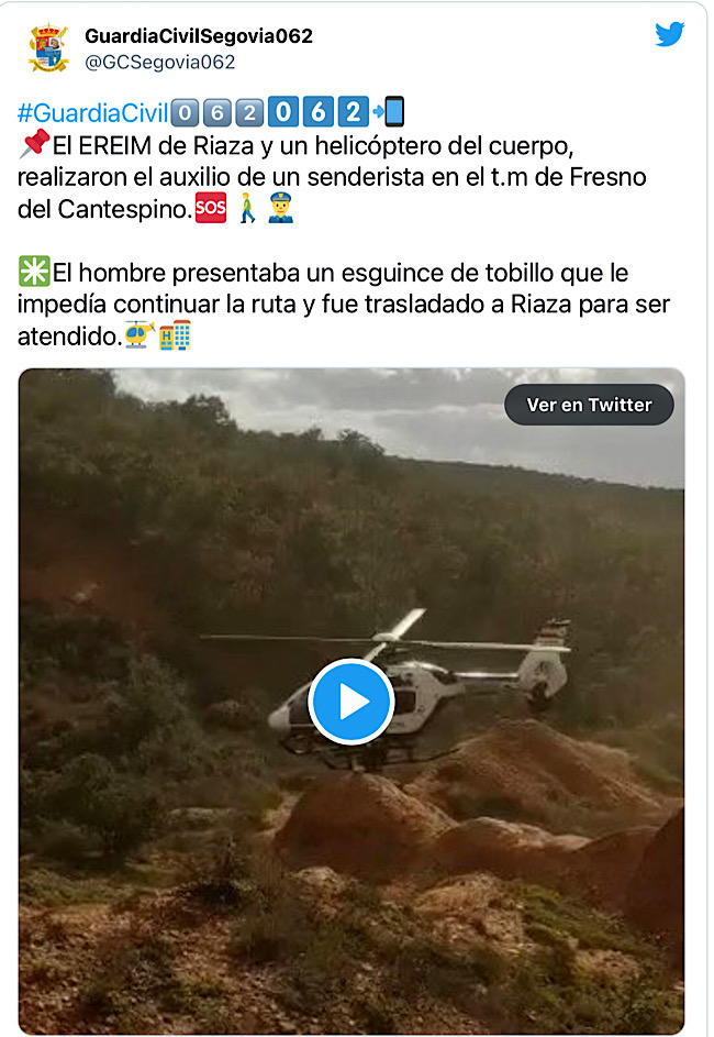 El Ereim y un helic�ptero rescatan a un senderista en <h3 class='enlacePalabraNoticia'>Fresno de Cantespino</h3>