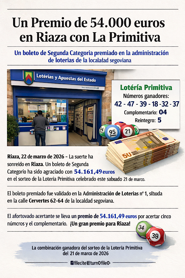 La suerte sonr�e en <h3 class='enlacePalabraNoticia' onclick='opcionBuscarActualidad('Riaza','')' >Riaza</h3>: un premio de m�s de 54.000 euros en La Primitiva