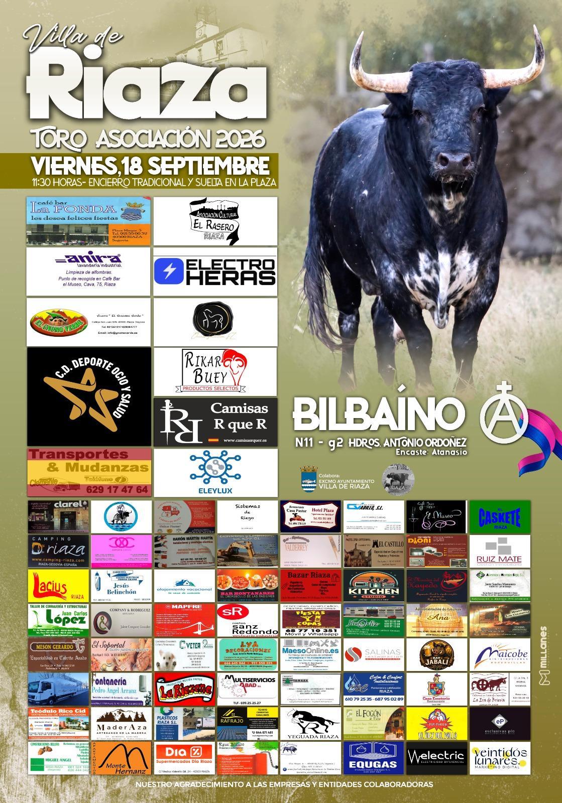 Bilba�no ya mira al 18 de septiembre. <h3 class='enlacePalabraNoticia' onclick='opcionBuscarActualidad('Riaza','')' >Riaza</h3> presenta el Toro de los Mozos 2026