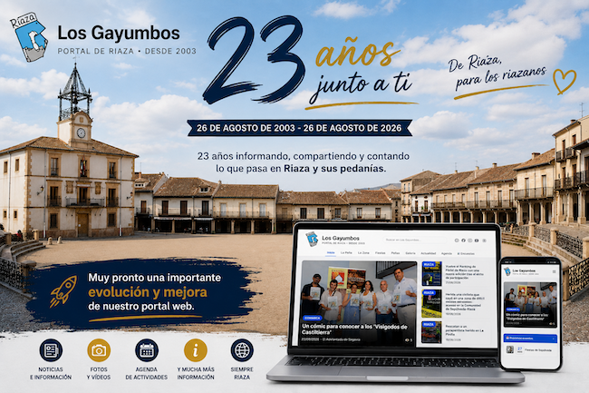 El portal web de <h3 class='enlacePalabraNoticia' onclick='opcionBuscarActualidad('Los Gayumbos','')' >Los Gayumbos</h3> cumple 23 a�os, desde 2003 contando <h3 class='enlacePalabraNoticia' onclick='opcionBuscarActualidad('Riaza','')' >Riaza</h3>