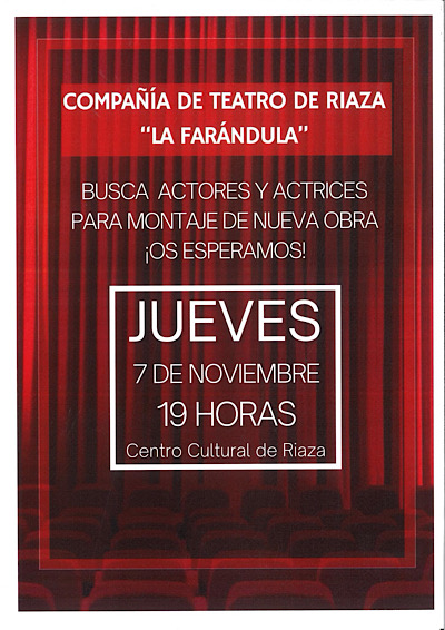 Compaa de Teatro de <h3 class='enlacePalabraNoticia' onclick='opcionBuscarActualidad('Riaza','')' >Riaza</h3> La Farndula busca actores y actrices